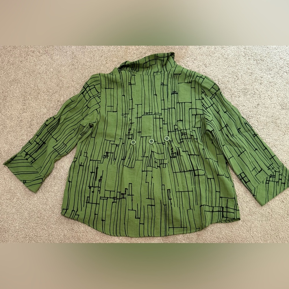 Habital Top Womens Small Green Black Long Sleeve Button Casual Ladies Preppy - Picture 6 of 6